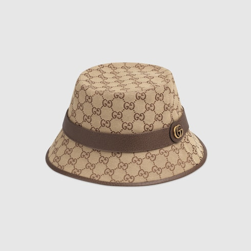 Cappello fedora in tessuto GG beige e marrone