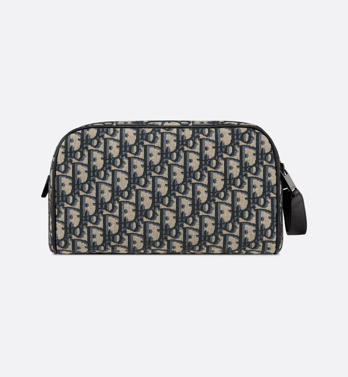 Borsa da toilette Beige e nero Jacquard Oblique con pelle di vitello martellata nera