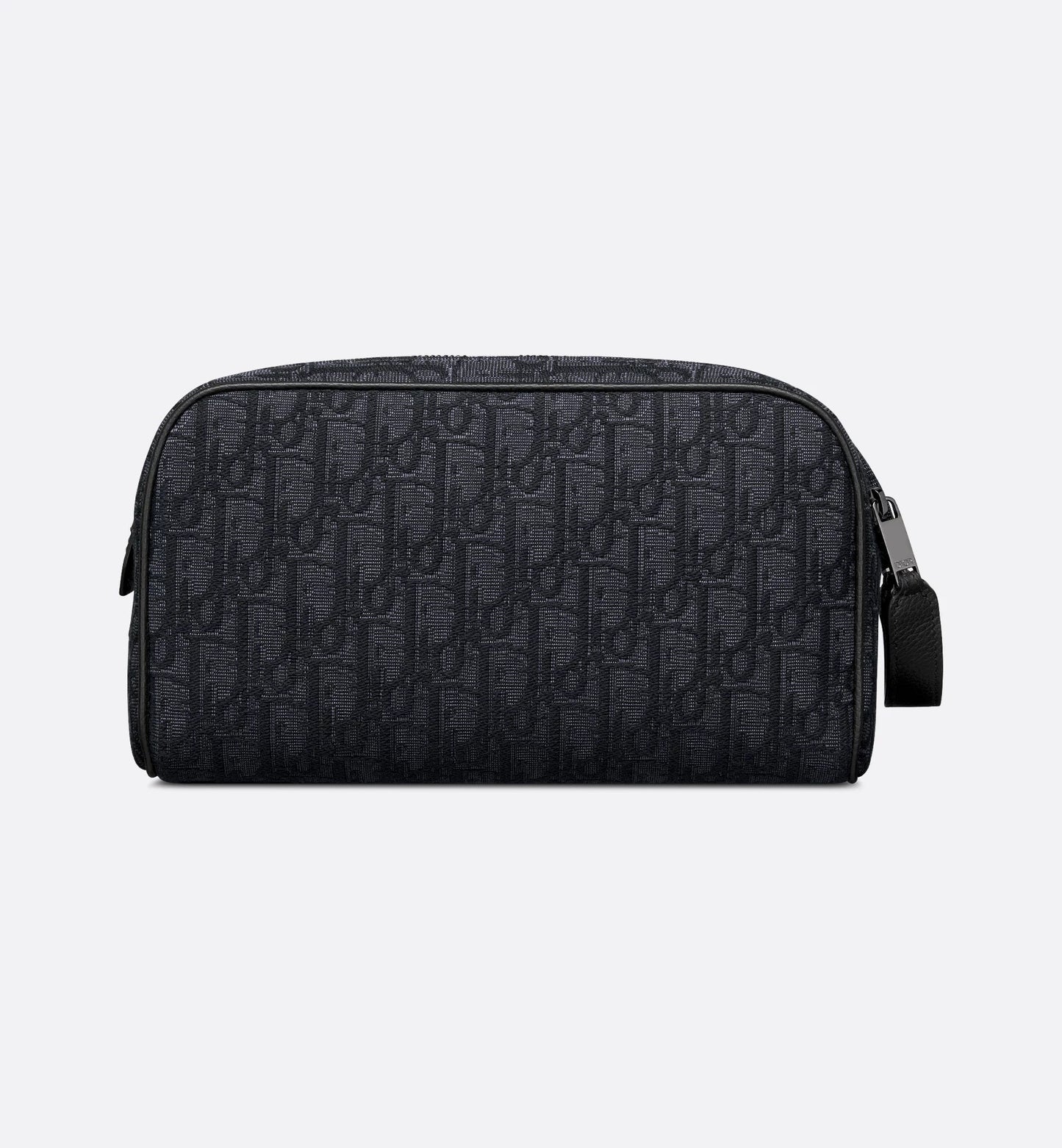 Borsa da toilette Beige e nero Jacquard Oblique con pelle di vitello martellata nera