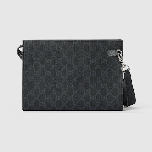 Pouch bicolore misura piccola tessuto GG supreme nero