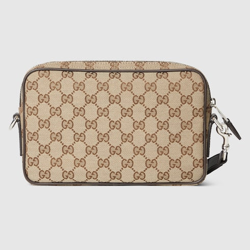Borsa a tracolla in tessuto GG beige e marrone misura piccola