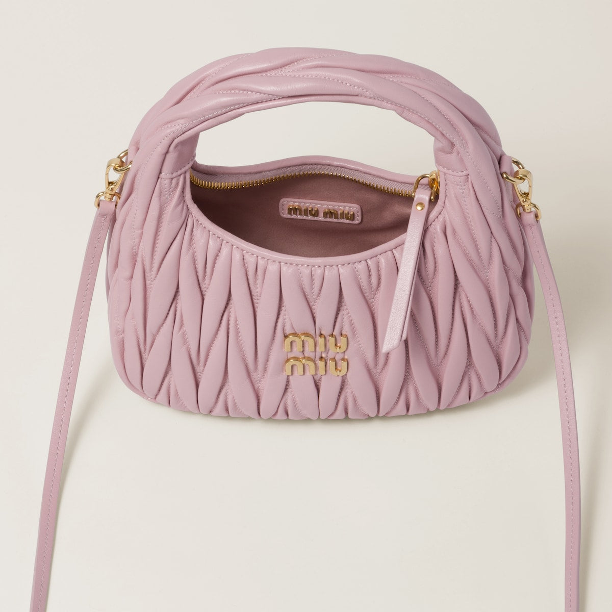 Borsa hobo Wander piccola in nappa matelassé rosa