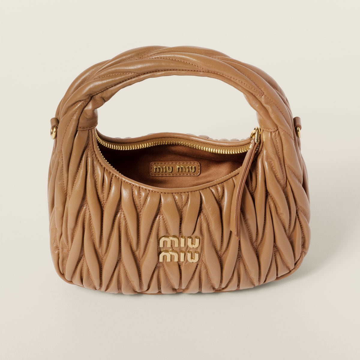 Borsa hobo Wander piccola in nappa matelassé caramello