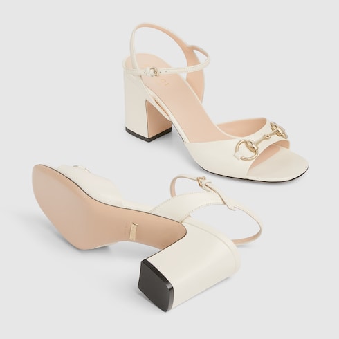 Sandalo con tacco donna con Morsetto in pelle bianca