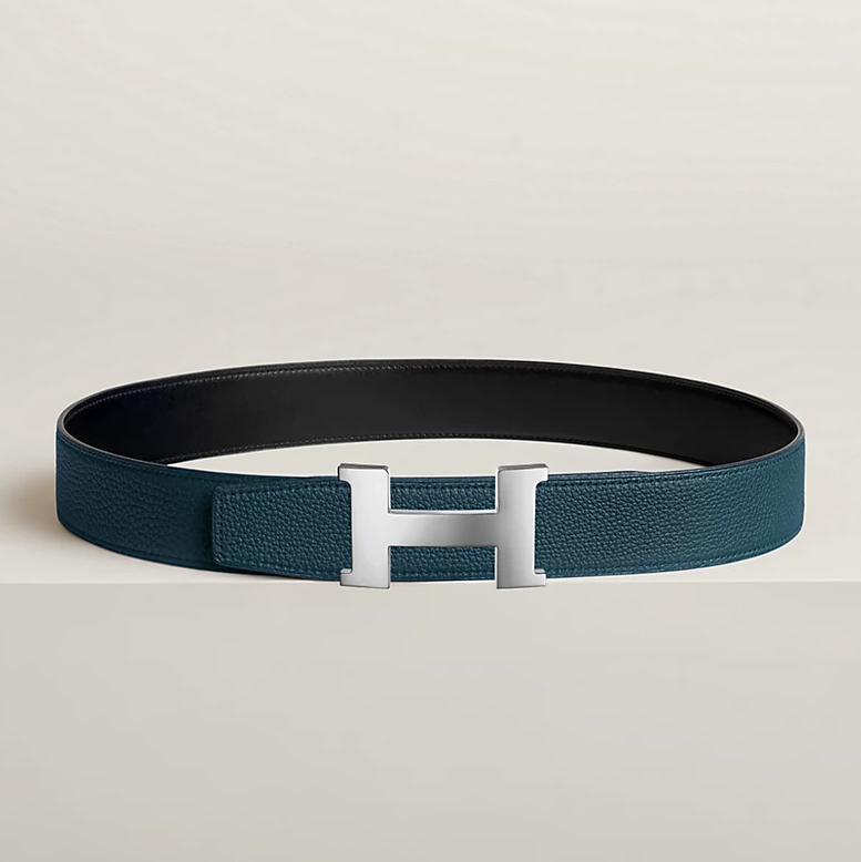 Fibbia da cintura Constance & Pelle reversibile per cintura 38 mm Nero / Blu di Prussia Uomo