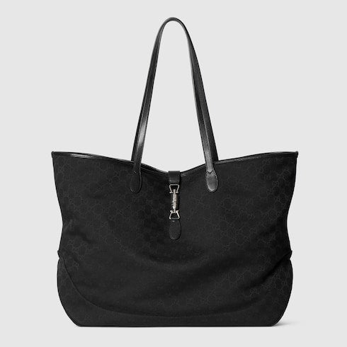 Borsa shopping GG Jackie misura grande in tessuto nera