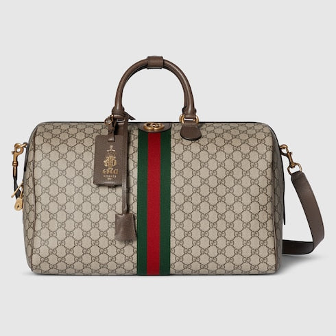 Borsone Savoy misura media tessuto beige e marrone scuro