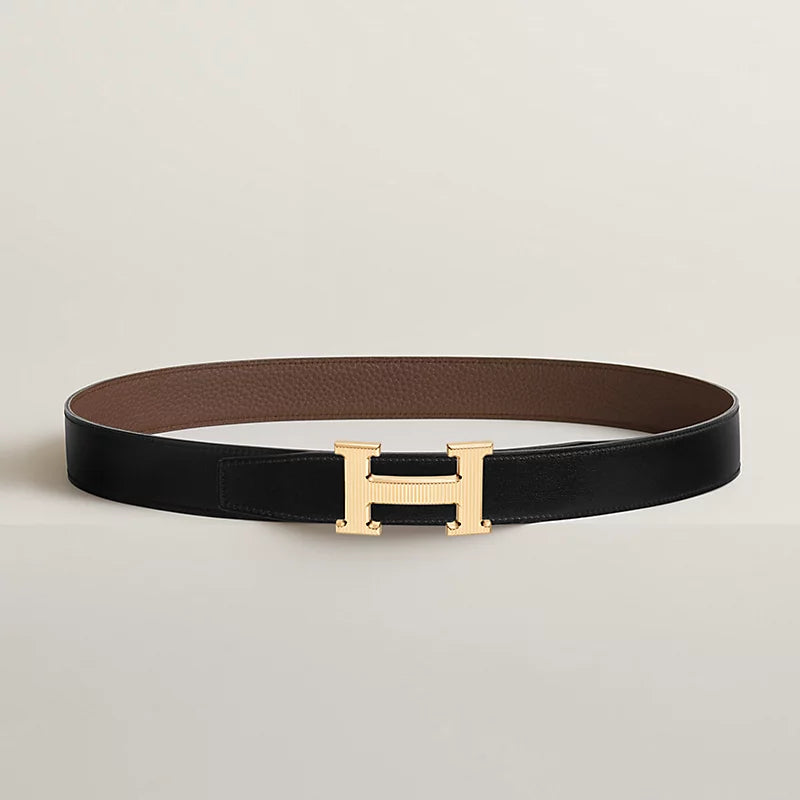 Fibbia da cintura H Striée & Pelle reversibile per cintura 32 mm Nero/Cioccolato Uomo