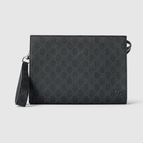 Pouch bicolore misura piccola tessuto GG supreme nero