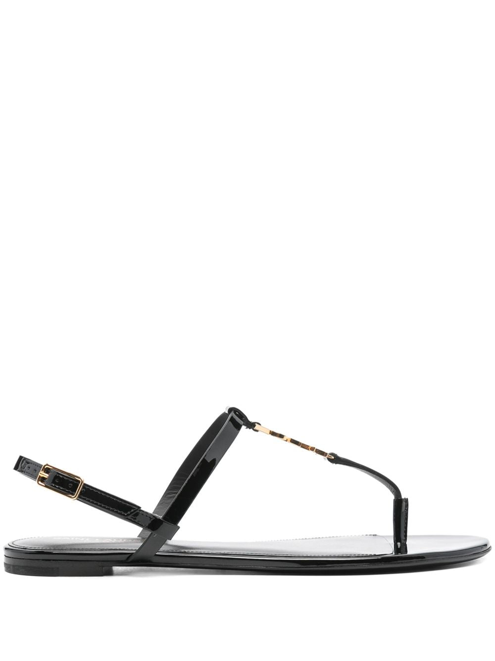 Sandali con placca logo Cassandra in pelle nera