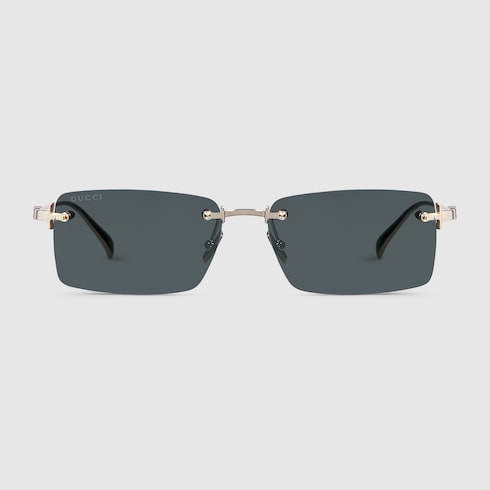Occhiali da sole rettangolari in metallo color oro chiaro lucido uomo