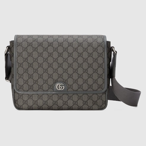 Borsa a tracolla Ophidia misura media in morbido GG Supreme grigio e nero
