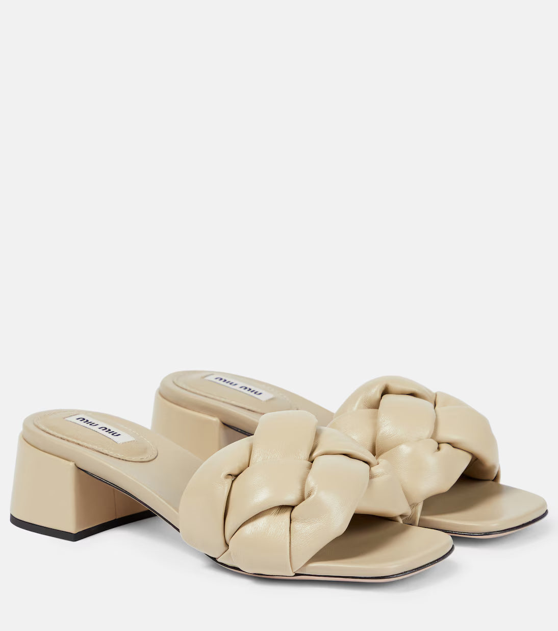 Sandali imbottiti in pelle intrecciata beige