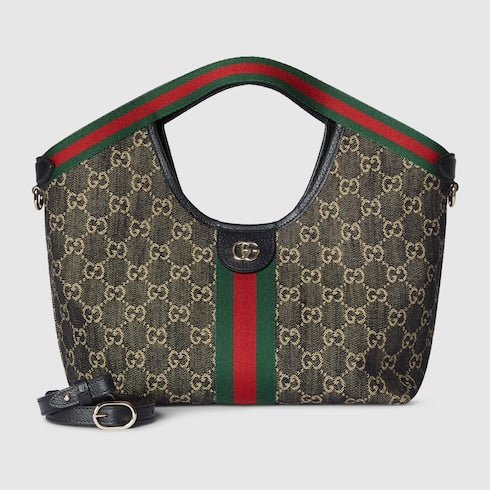 Borsa shopping GG Giglio misura piccola in denim GG nero e bianco