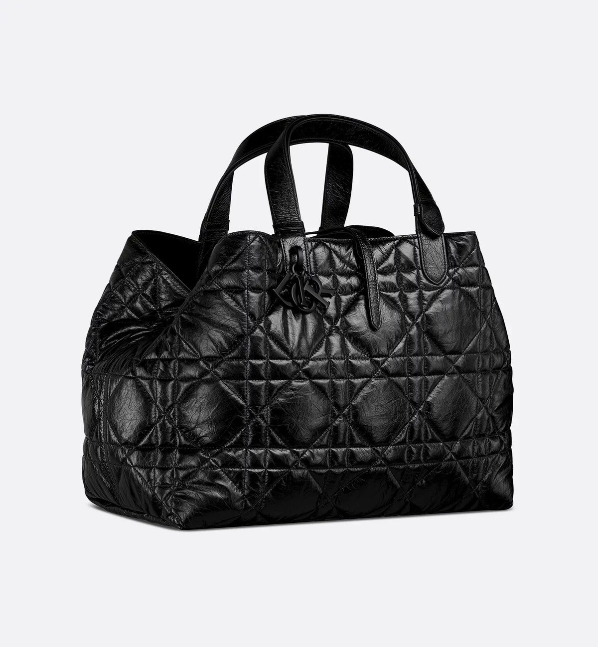 Borsa Media Toujours in Pelle di vitello increspata nera con Motivo Macrocannage