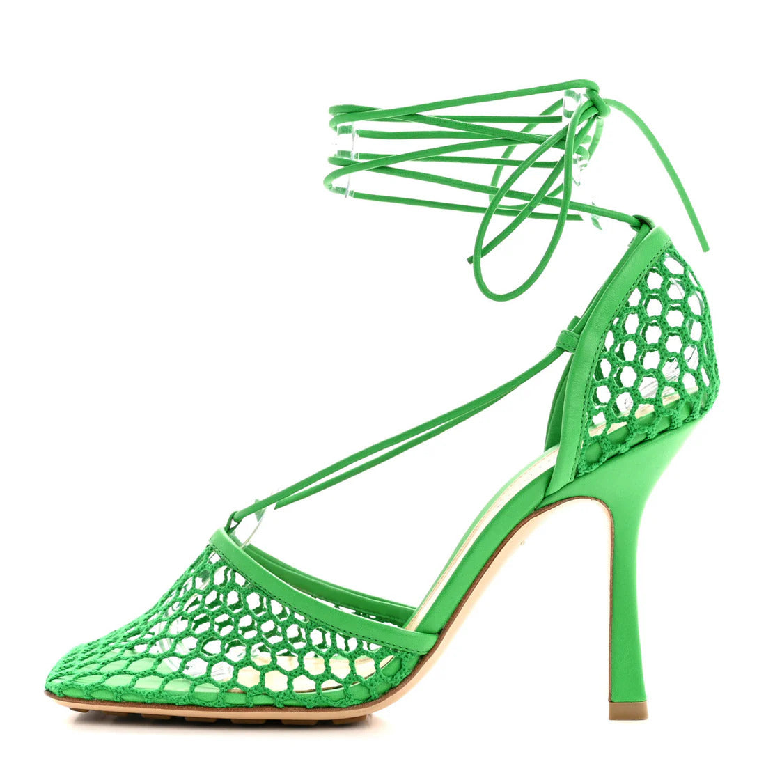 Sandali in nappa elasticizzata a rete 90 mm verde