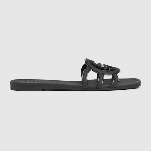 Sandalo slider donna con Incrocio GG con gomma nera
