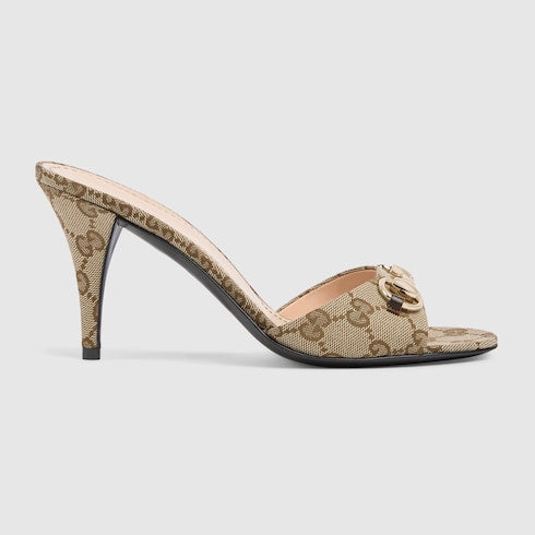 Sandalo slider donna con Morsetto in tessuto beige e marrone