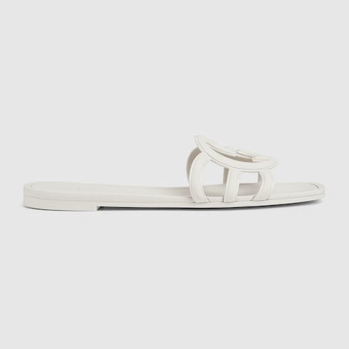 Sandalo slider donna con Incrocio GG con gomma bianca