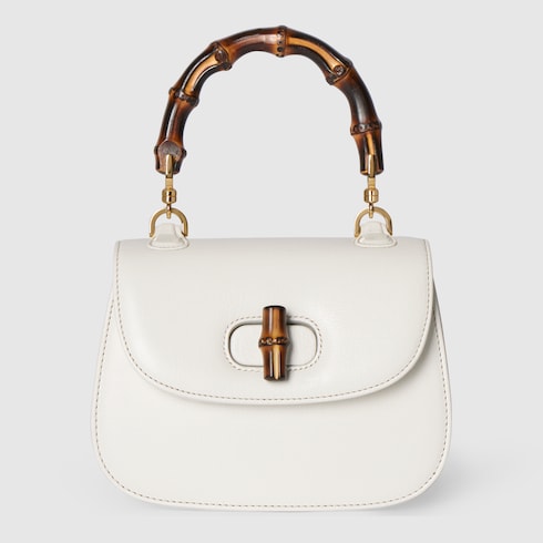 Mini borsa GG Bamboo 1947 in pelle bianca