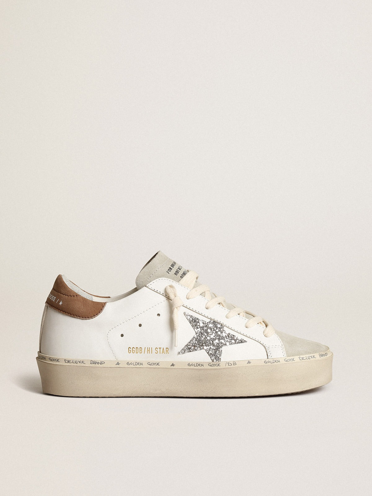 Stella in glitter argento e talloncino in nabuk tortora