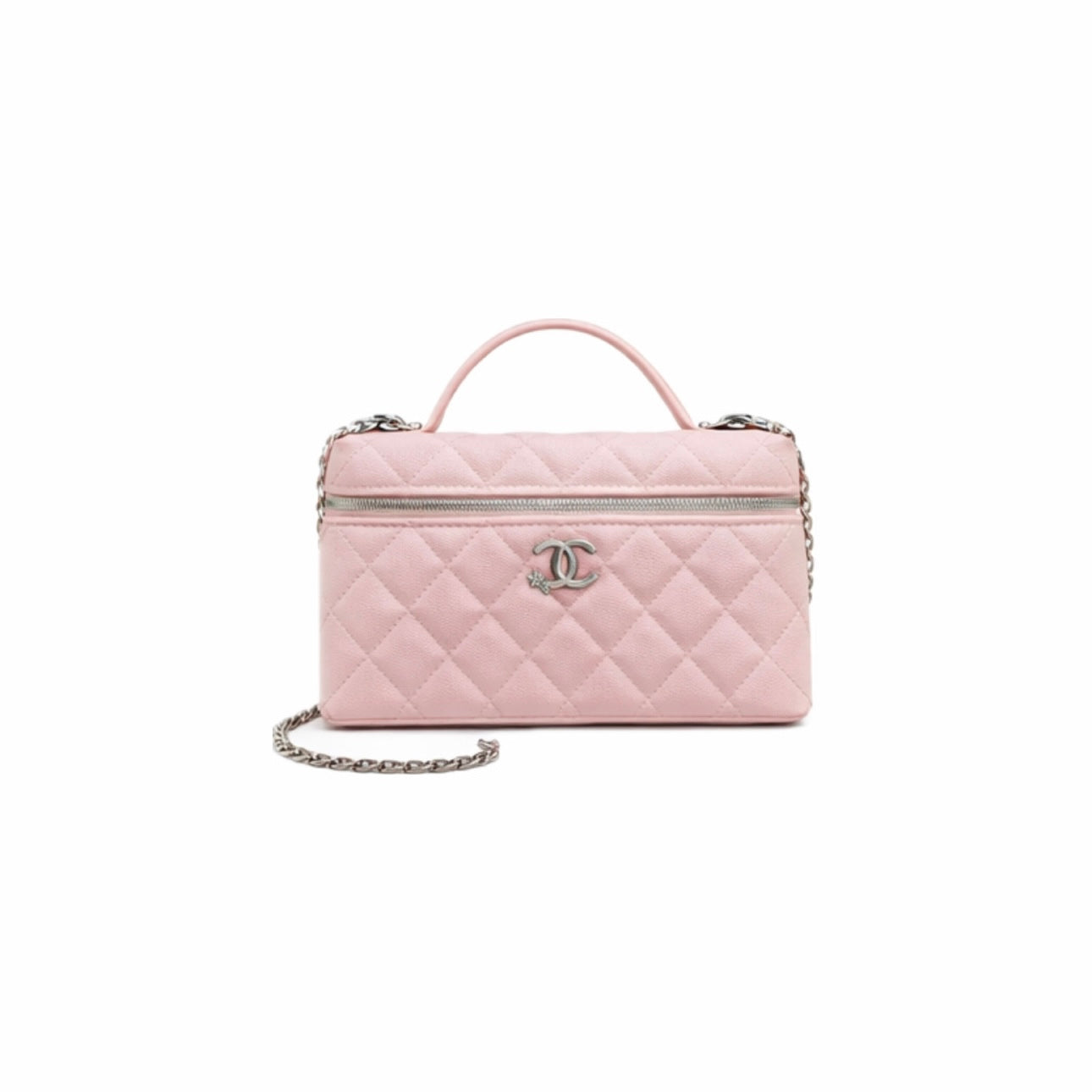 Vanity con manica in pelle di vitello lucida rosa e dettagli in metallo dorato