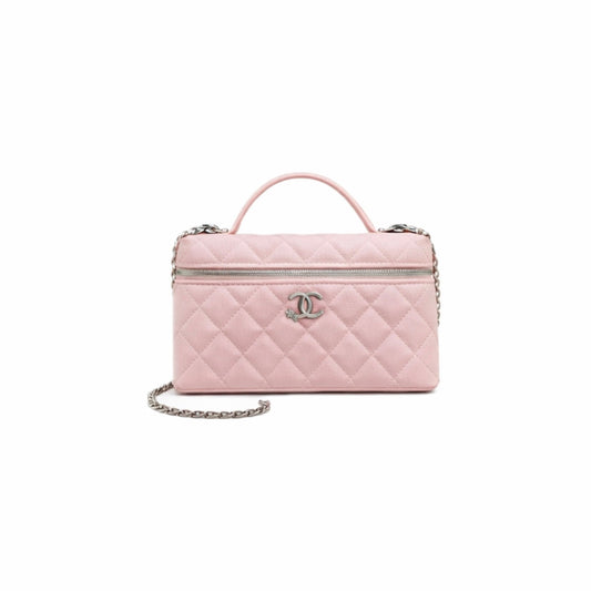 Vanity con manica in pelle di vitello lucida rosa e dettagli in metallo dorato
