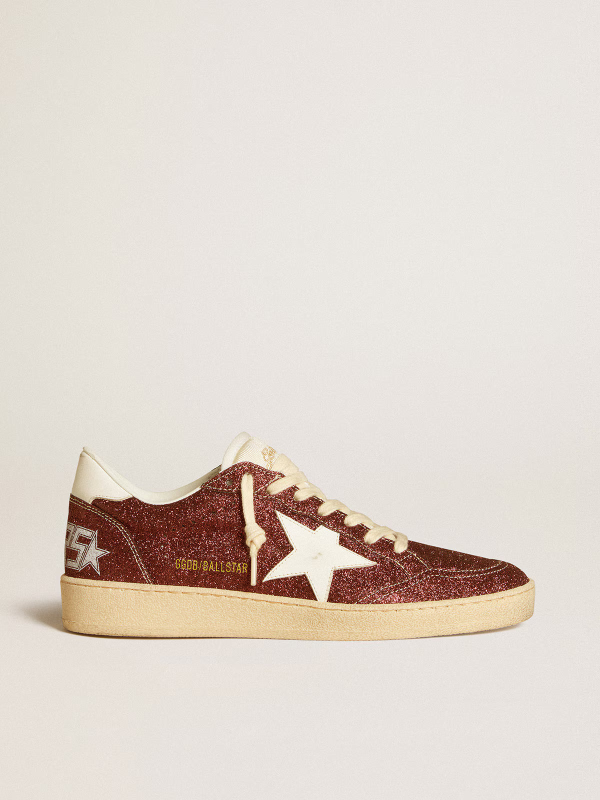 Glitter bordeaux con stella e talloncino in pelle bianca