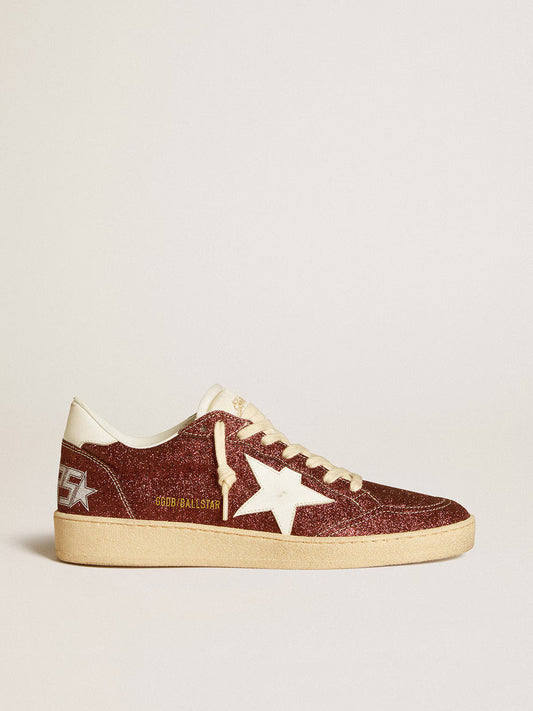 Glitter bordeaux con stella e talloncino in pelle bianca
