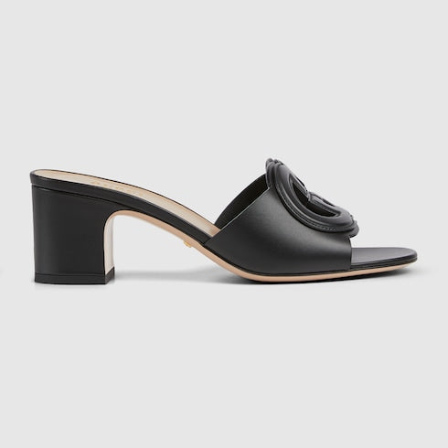 Sandalo slider donna con Incrocio GG in pelle nero