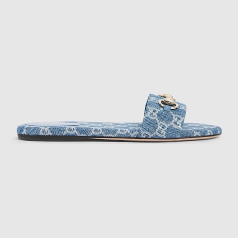 Sandalo slider donna con Morsetto in denim GG blu