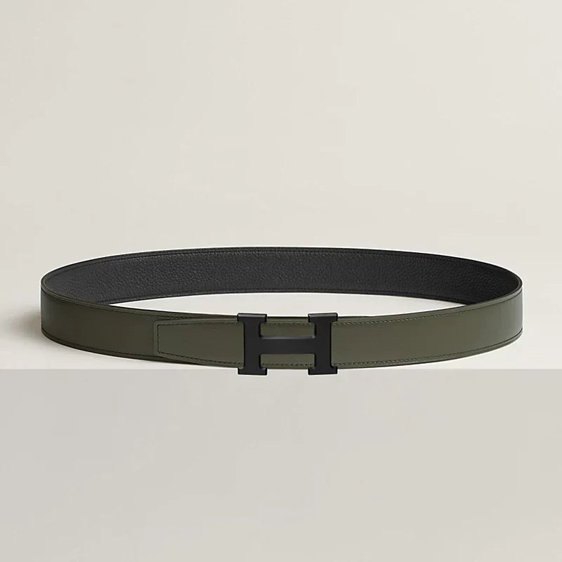 Fibbia da cintura H & Pelle reversibile per cintura 32 mm Verde / Nero Donna