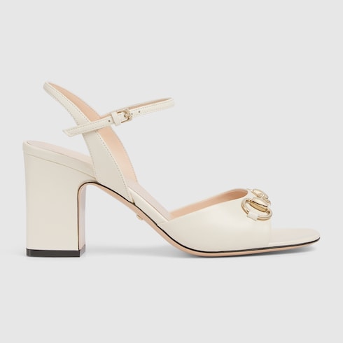 Sandalo con tacco donna con Morsetto in pelle bianca
