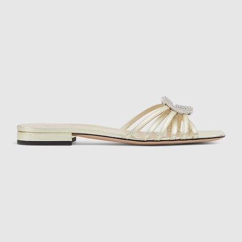 Sandalo slider donna con Incrocio GG con cristalli