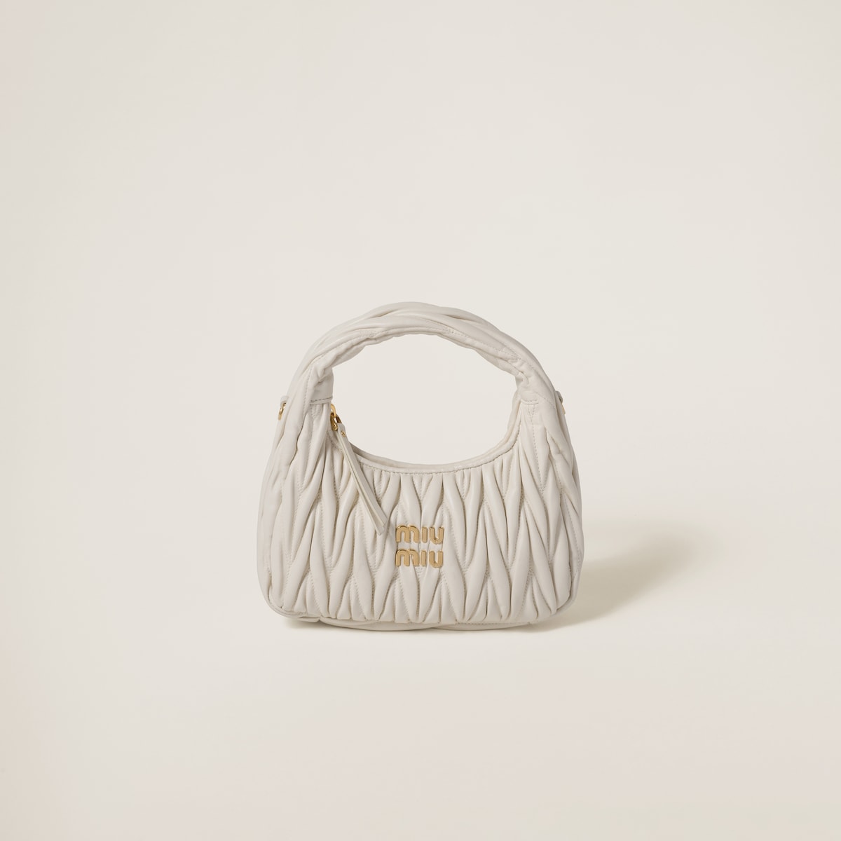 Borsa piccola hobo Wander in nappa matelassé bianca
