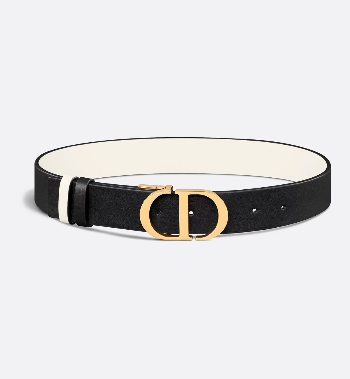 Cintura reversibile 30 Montaigne in pelle di vitello liscia nera e color latte 35 mm donna