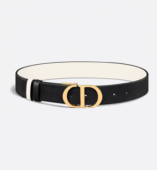 Cintura reversibile 30 Montaigne in pelle di vitello liscia nera e color latte 35 mm donna