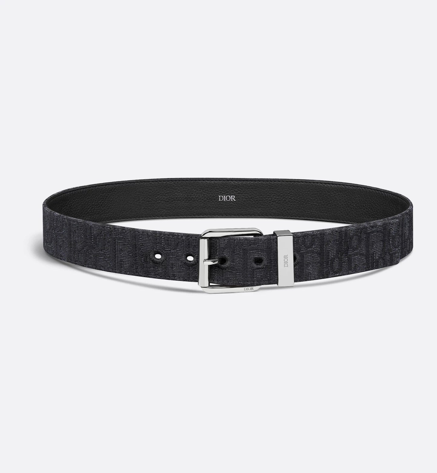 Cintura nera in jacquard Oblique e pelle di vitello martellata nera 35 mm uomo