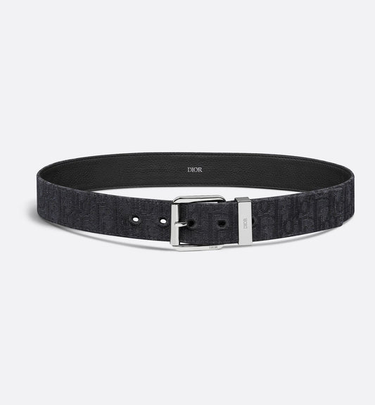 Cintura nera in jacquard Oblique e pelle di vitello martellata nera 35 mm uomo