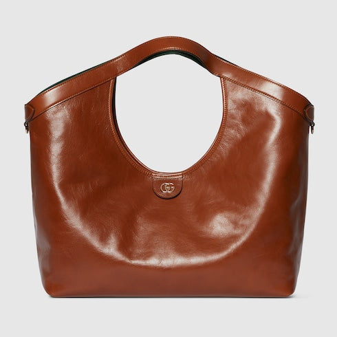 Borsa shopping GG Giglio misura piccola in pelle marrone scuro