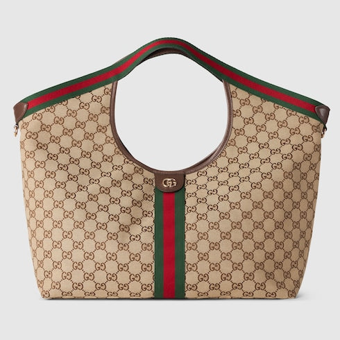 Borsa shopping GG Giglio misura piccola in tessuto GG beige e marrone