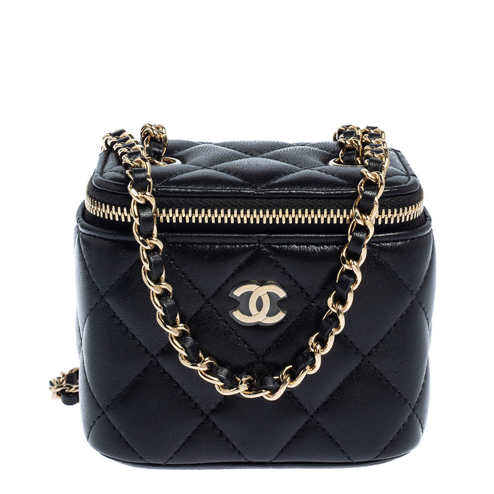 Vanity case con catena Mini Lambskin Nero