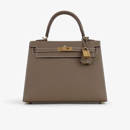 Kelly 25 Etoupe con finiture in oro Epsom