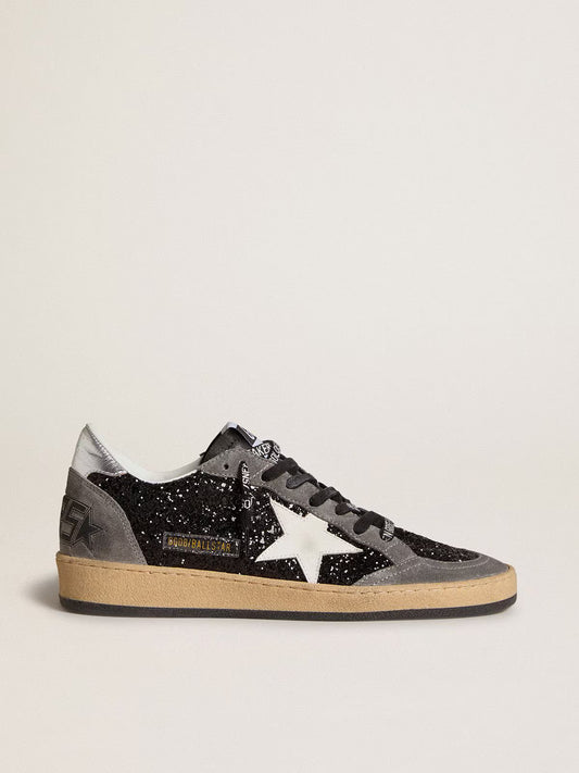 Glitter con stella in pelle e talloncino in pelle laminata