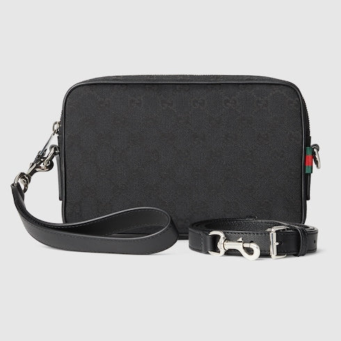 Borsa a tracolla in tessuto GG nero misura piccola