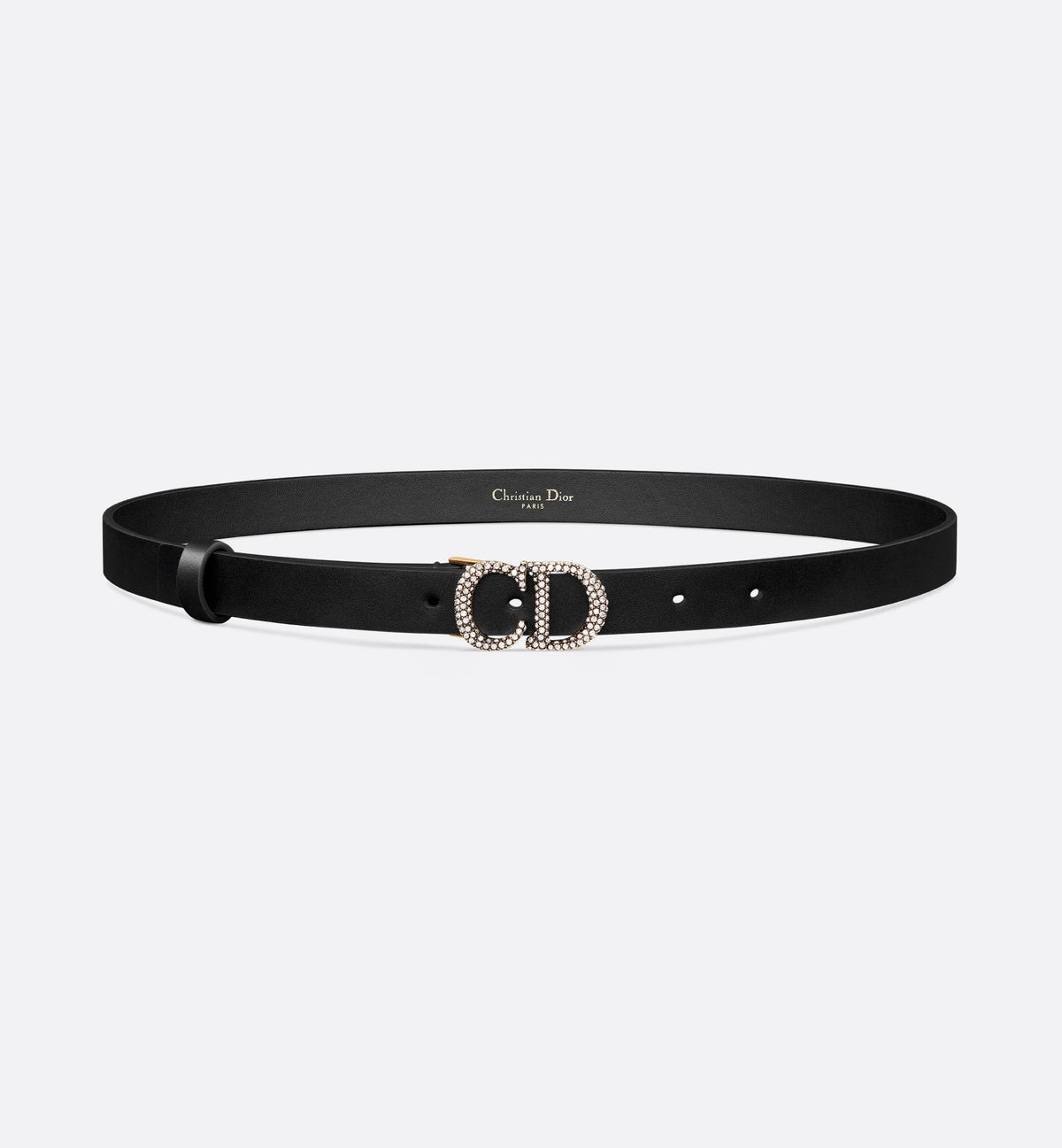 Cintura a sella in pelle di vitello liscia nera e cristalli color argento 20 mm donna