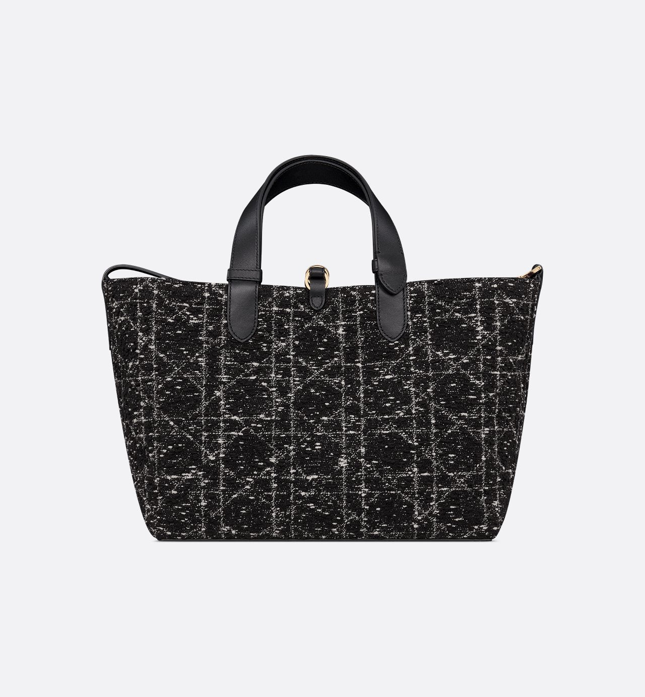 Borsa Media Toujours Tweed Nero con Motivo Cannage Bianco