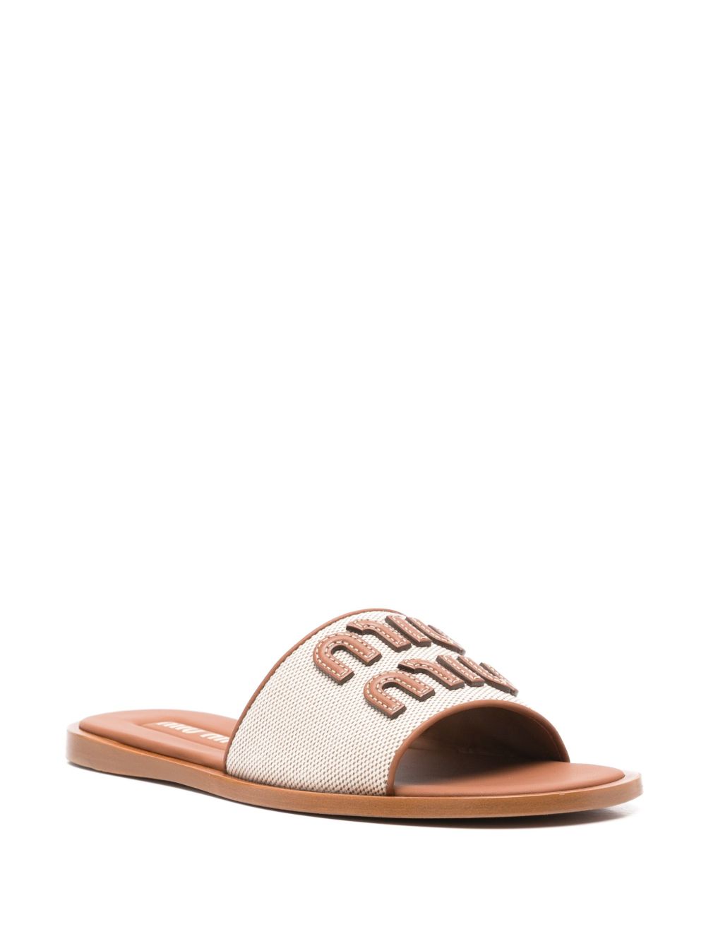 Sandali con logo applicato color cammello marrone