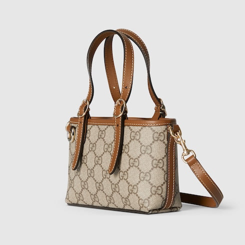 Mini borsa GG Emblem in tessuto beige e marrone