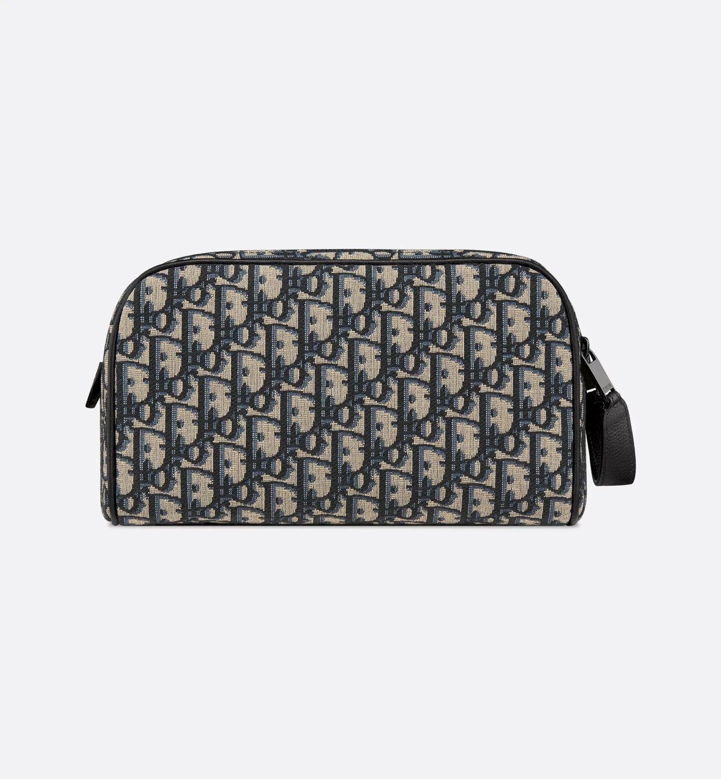 Borsa da toilette Beige e nero Jacquard Oblique con pelle di vitello martellata nera
